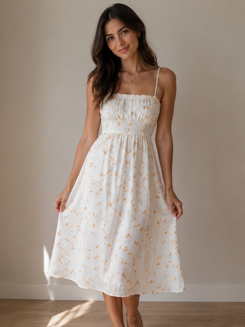 Reformation White Midi Dress with Yellow Floral Print